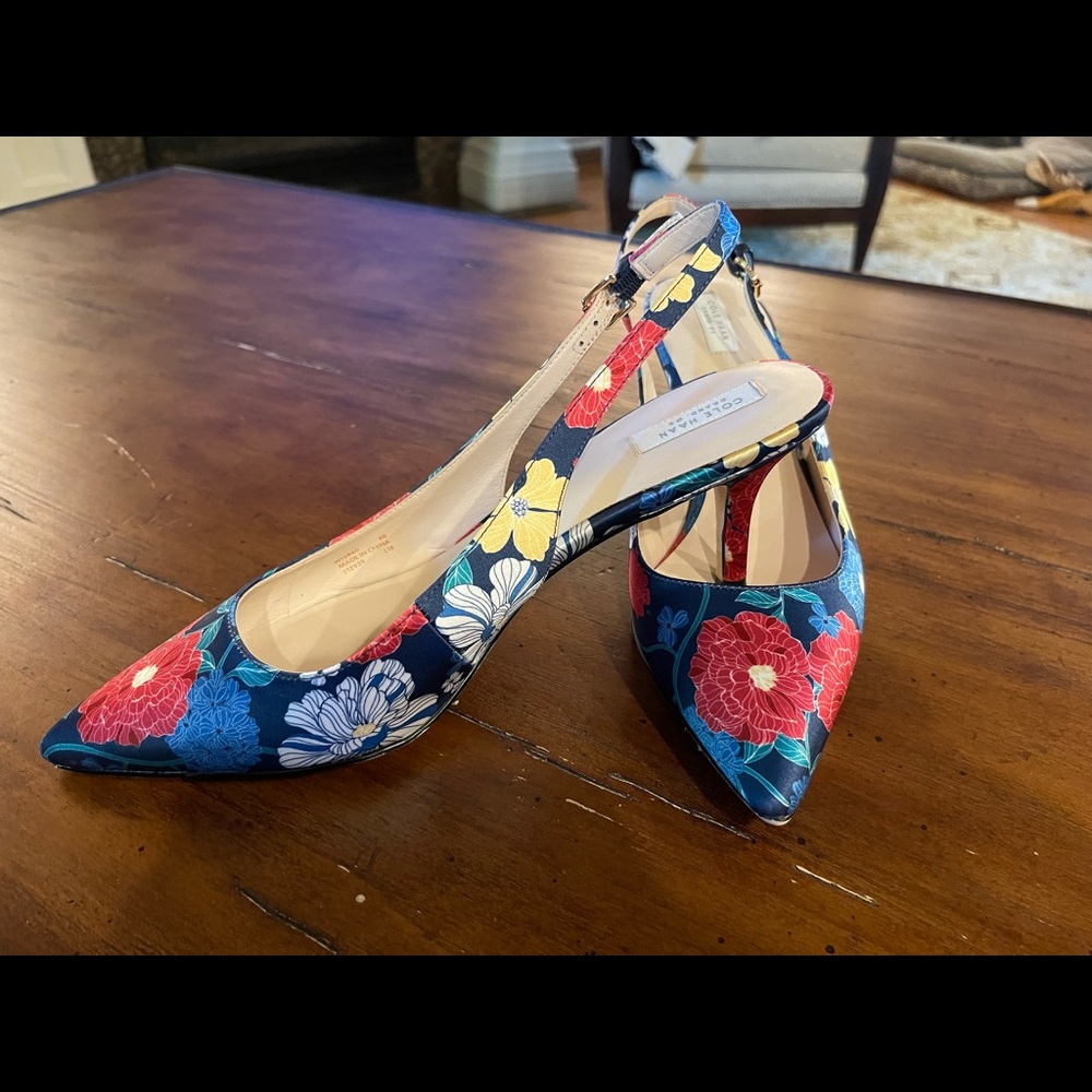 Cole Haan sling back pumps.